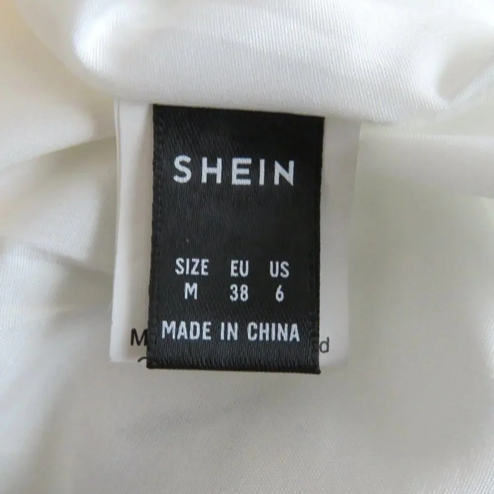 Shein White & Blue Floral Mini Skirt with Side Slit Medium Coquette Cottage
